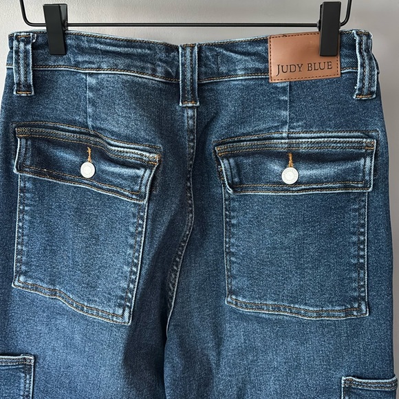 Judy Blue High Waist Wide Leg Dark Blue Denim Cargo Jeans size 29 - Picture 7 of 11